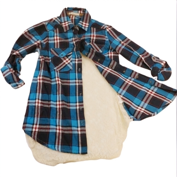 Hint of Mint Flannel and Floral Lace Button Up - Picture 3 of 10